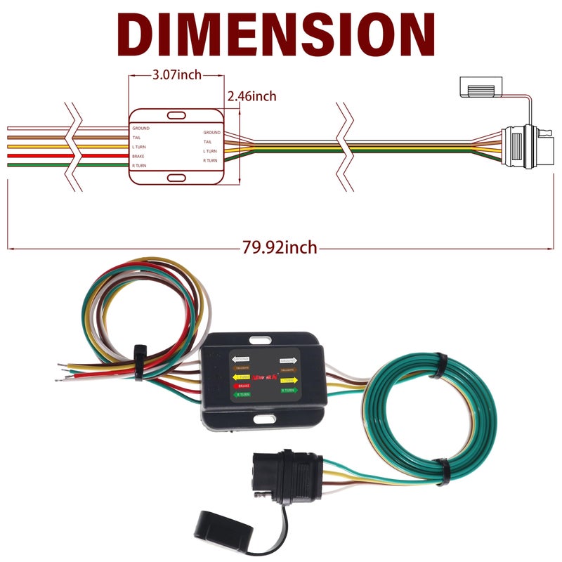 NEW SUNÂ® 3-Way to 2-Way Trailer Tail Light Converter - 100% Copper, 5-Wire to 4-Pin Flat Harness, Waterproof, Easy Install for Trucks, Towing Vehicles, Non-Powered Easy Installation - Image 2
